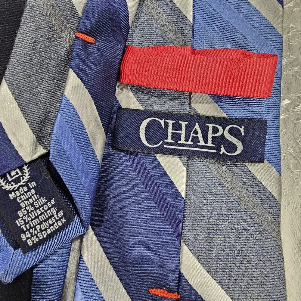 Lot of 2 Mens Silk Ties Chaps Striped Perry Ellis Geometric Blue Navy Gray 60